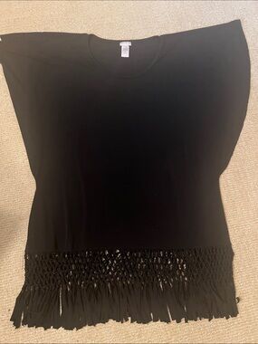 Black Fringe Hem Women's Beach/Swim CoverUp- Relaxed Fit, size large